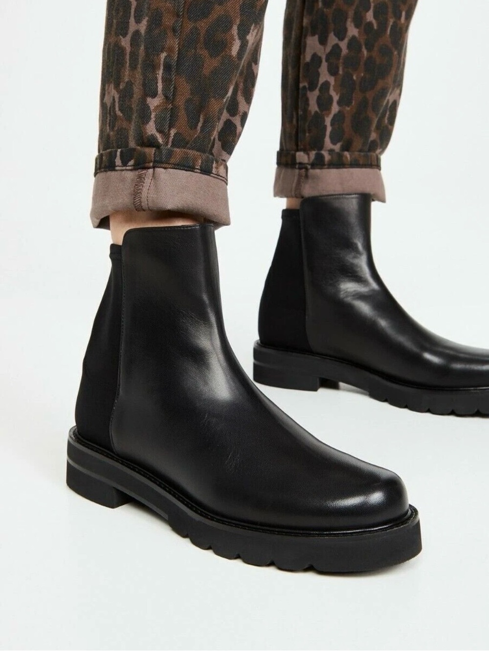 Stuart Weitzman 5050 Hudson Lift Bootie Black Leather Women Size 10.5 B